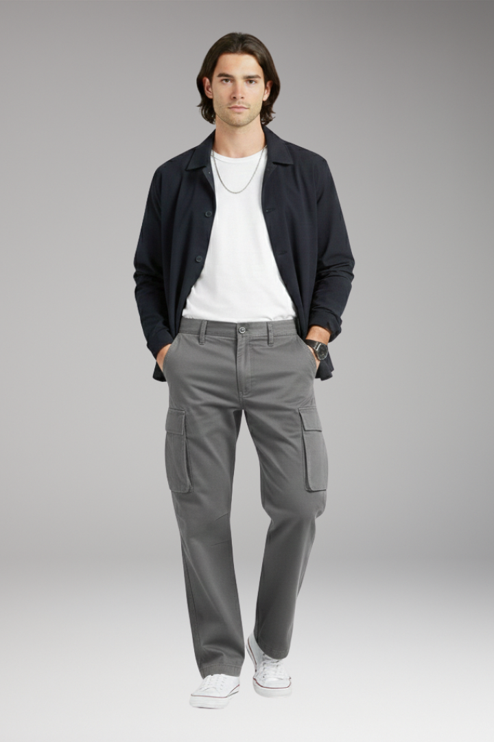 Men's Wide Leg Cargo Pants with Pocket Design
