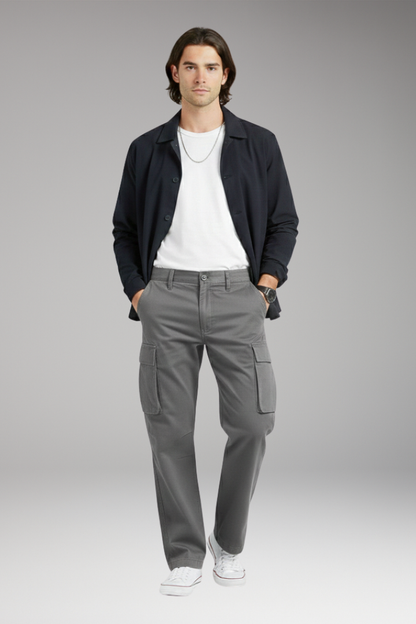 Men's Wide Leg Cargo Pants with Pocket Design