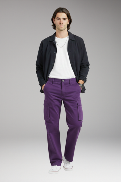 Men's Wide Leg Cargo Pants with Pocket Design