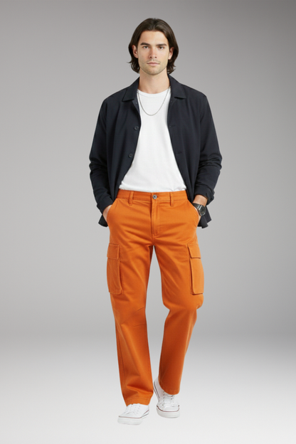 Men's Wide Leg Cargo Pants with Pocket Design