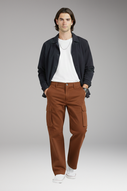 Men's Wide Leg Cargo Pants with Pocket Design