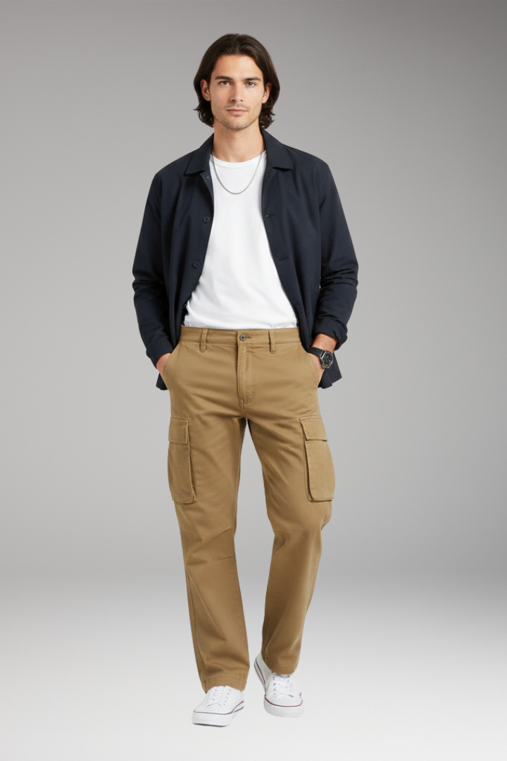 Men's Wide Leg Cargo Pants with Pocket Design