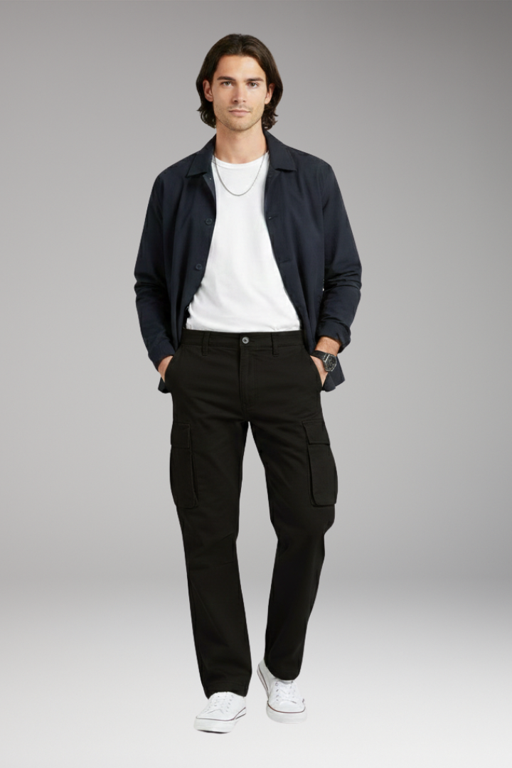 Men's Wide Leg Cargo Pants with Pocket Design