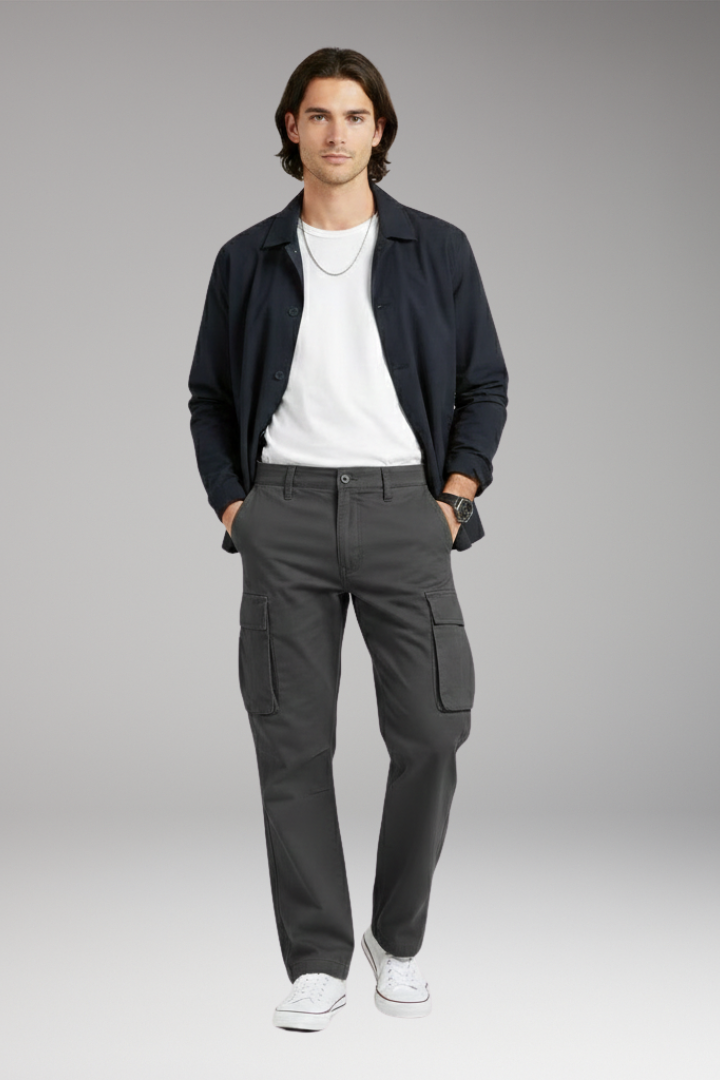 Men's Wide Leg Cargo Pants with Pocket Design
