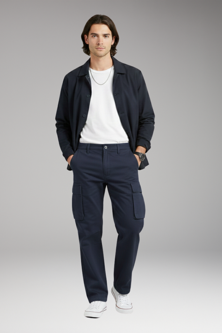 Men's Wide Leg Cargo Pants with Pocket Design