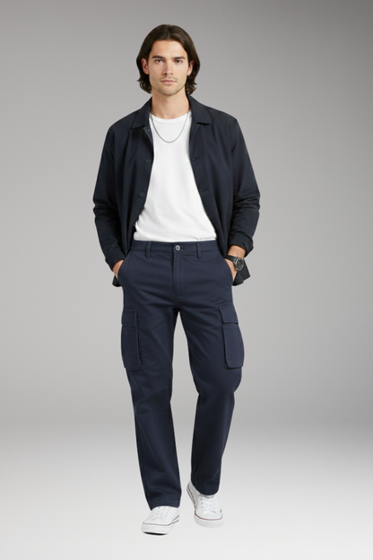 Men's Wide Leg Cargo Pants with Pocket Design