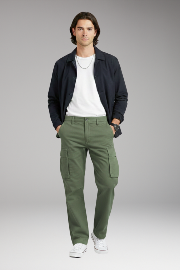 Men's Wide Leg Cargo Pants with Pocket Design