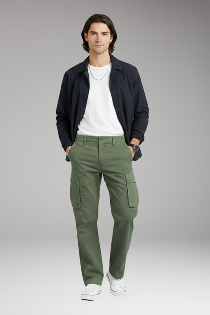 Men's Wide Leg Cargo Pants with Pocket Design