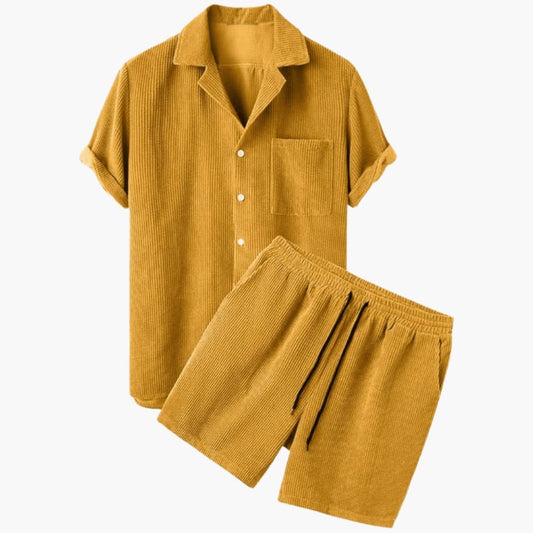 Men's Corduroy Shirt And Shorts Set Short Sleeve - Vonnera
