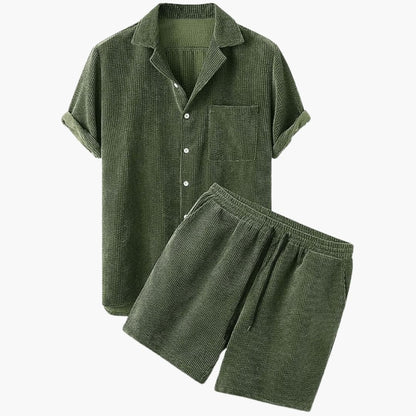 Men's Corduroy Shirt And Shorts Set Short Sleeve