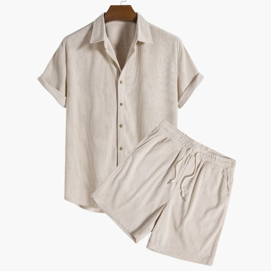 Men's Corduroy Shorts Set Short Sleeve Shirt - Vonnera
