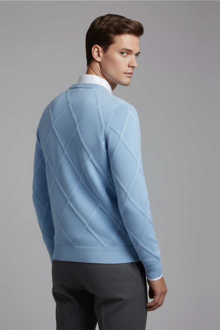 Men's Argyle Crewneck Sweater Long Sleeves