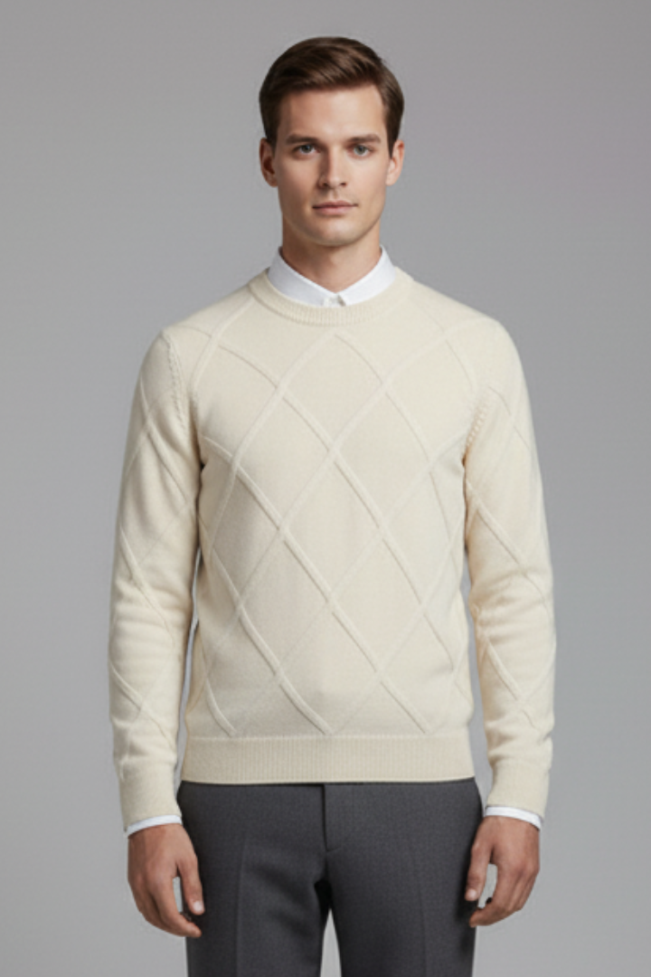 Men's Argyle Crewneck Sweater Long Sleeves
