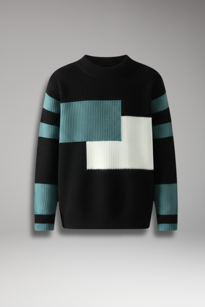 Men's Geometric Knit Sweater High Neck Ribbed - Vonnera