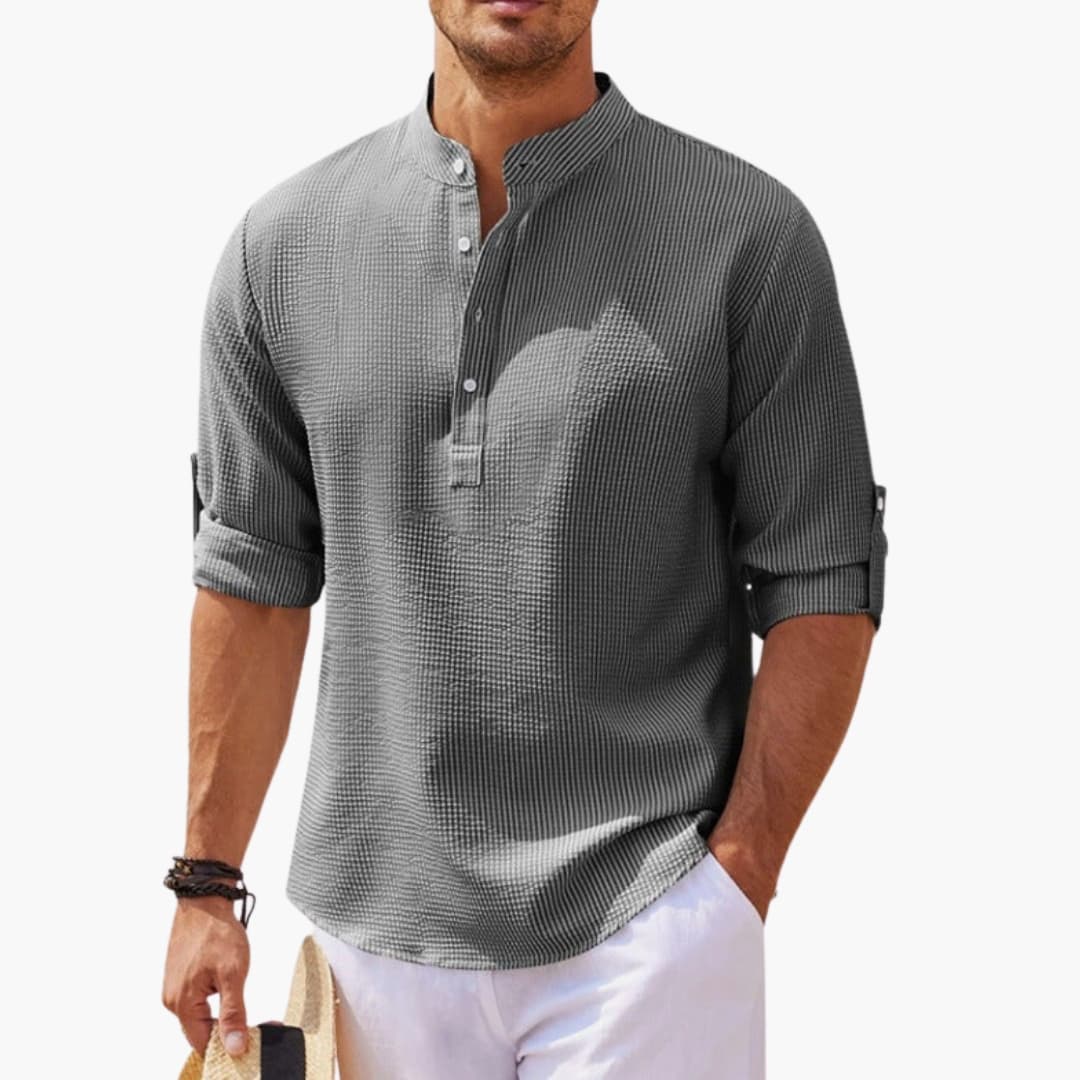 Men's Henley Shirt Button Front Rolled Sleeves - Vonnera