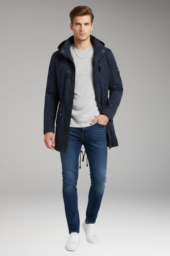 Men's Hooded Jacket Drawstring Waist Front Pockets