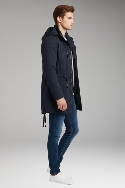Men's Hooded Jacket Drawstring Waist Front Pockets