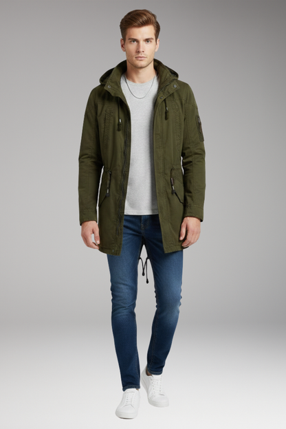 Men's Hooded Jacket Drawstring Waist Front Pockets