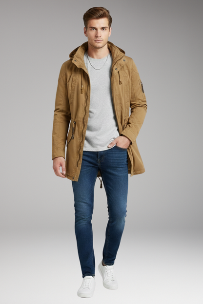 Men's Hooded Jacket Drawstring Waist Front Pockets