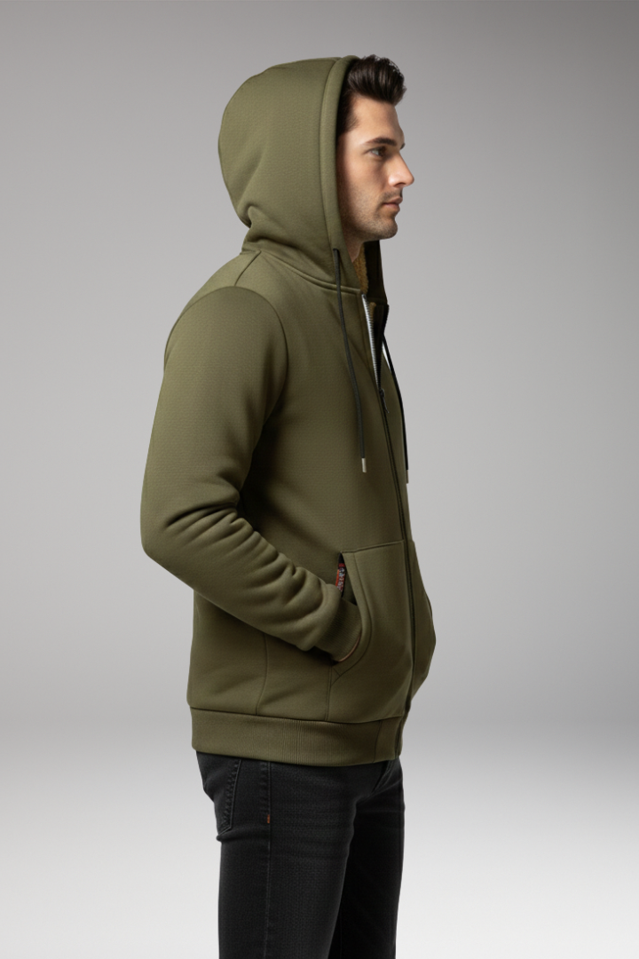Men's Hooded Zip Jacket With Front Pockets