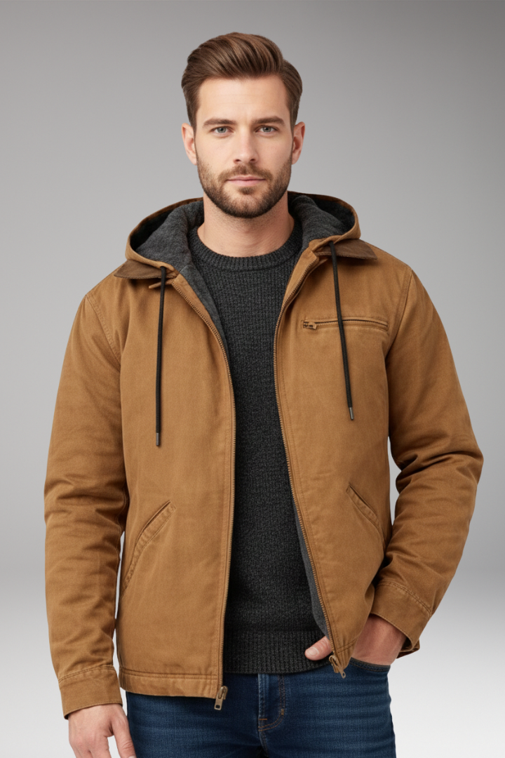 Men's Hooded Zipper Jacket with Side Pockets