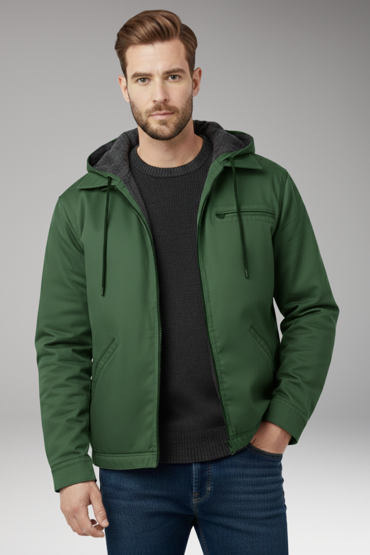 Men's Hooded Zipper Jacket with Side Pockets