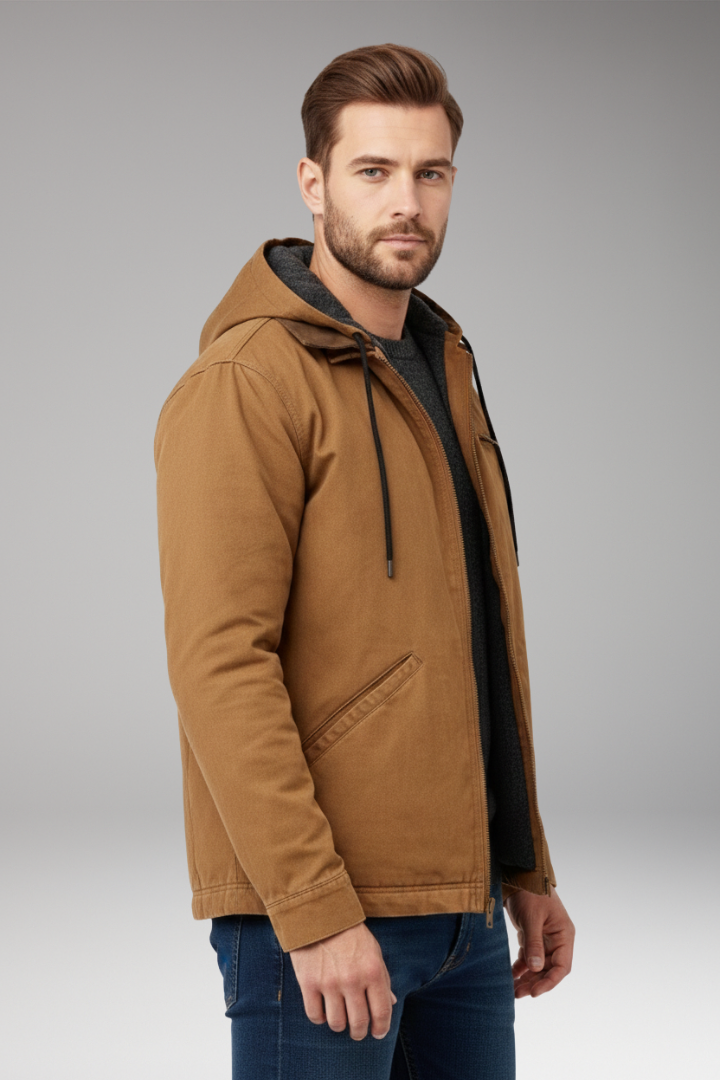 Men's Hooded Zipper Jacket with Side Pockets