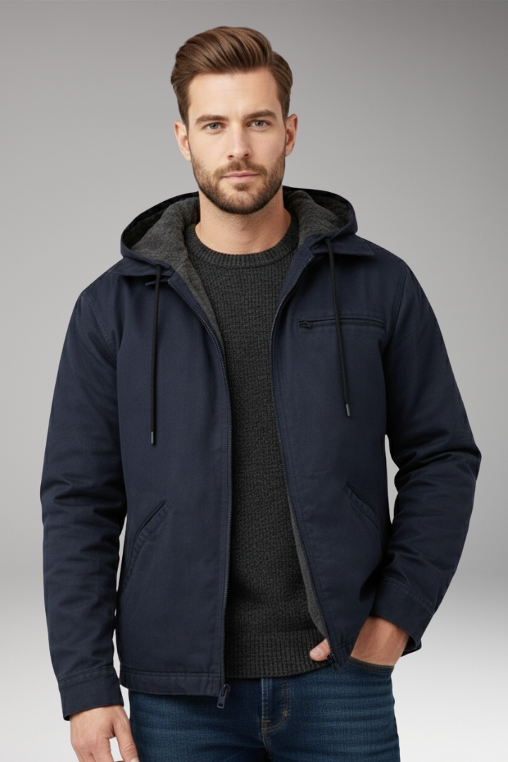 Men's Hooded Zipper Jacket with Side Pockets