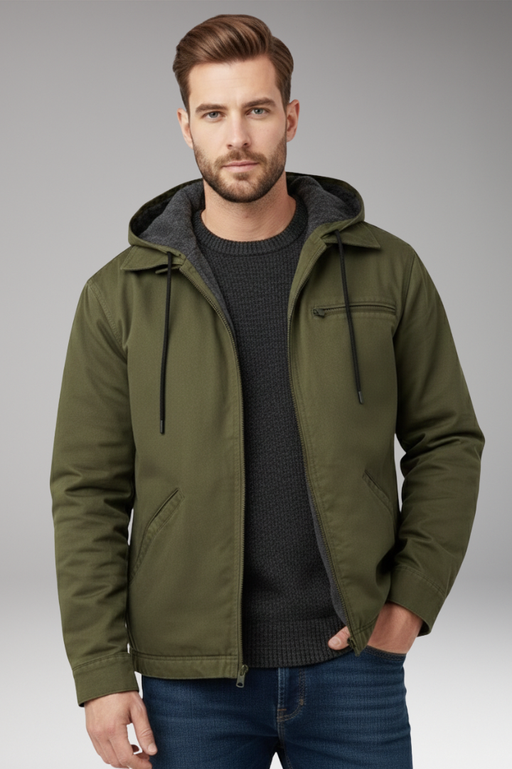 Men's Hooded Zipper Jacket with Side Pockets