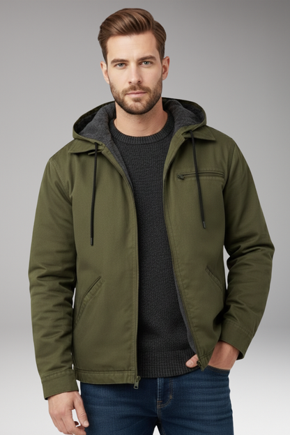 Men's Hooded Zipper Jacket with Side Pockets