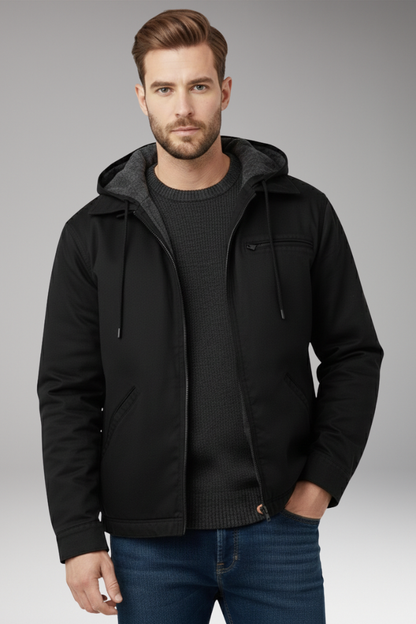 Men's Hooded Zipper Jacket with Side Pockets