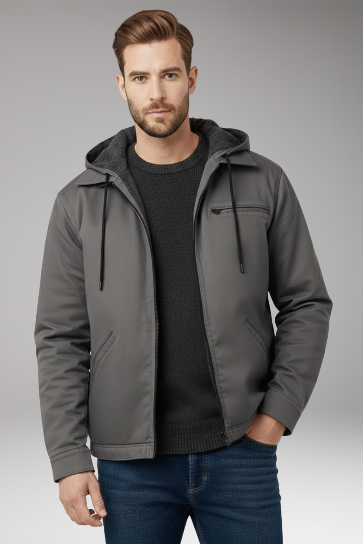 Men's Hooded Zipper Jacket with Side Pockets