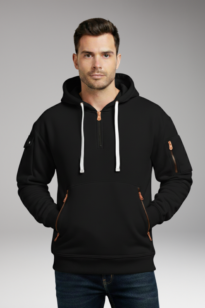 Men's Hooded Sweatshirt Adjustable Zip Pockets