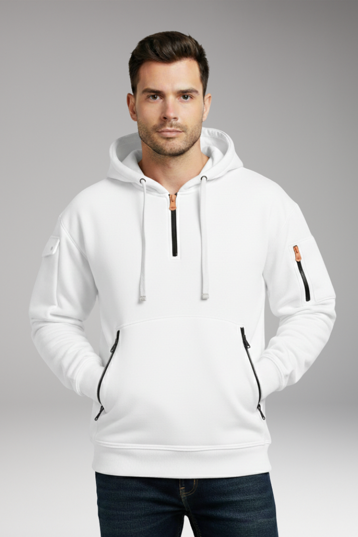 Men's Hooded Sweatshirt Adjustable Zip Pockets