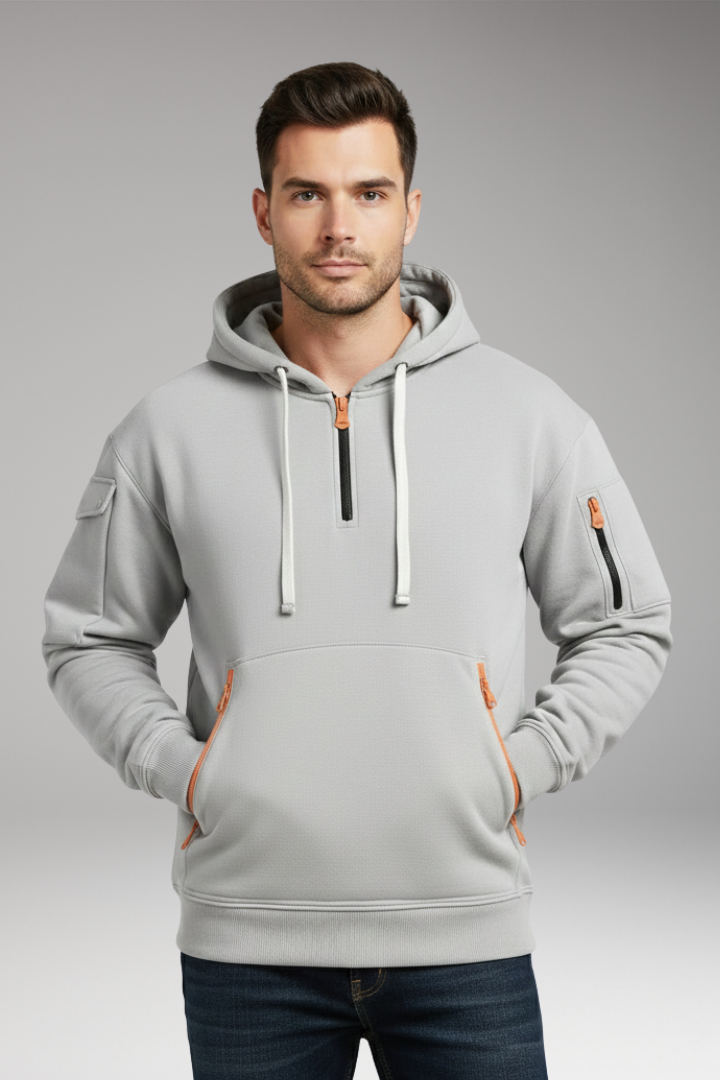 Men's Hooded Sweatshirt Adjustable Zip Pockets