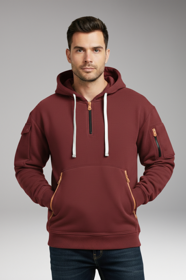 Men's Hooded Sweatshirt Adjustable Zip Pockets
