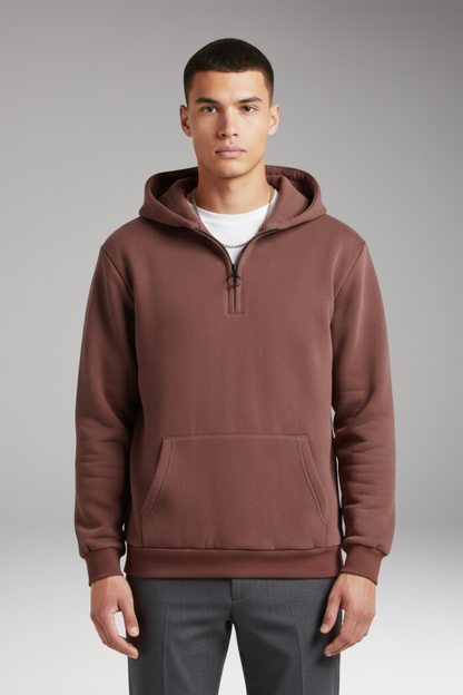 Men's Half-Zip Hoodie Cotton Front Pocket Grey