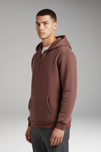 Men's Half-Zip Hoodie Cotton Front Pocket Grey