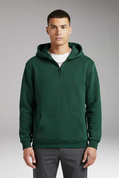 Men's Half-Zip Hoodie Cotton Front Pocket Grey