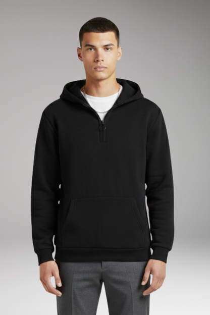 Men's Half-Zip Hoodie Cotton Front Pocket Grey