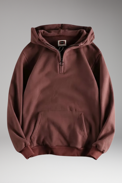 Men's Half-Zip Hoodie Cotton Front Pocket Grey - Vonnera