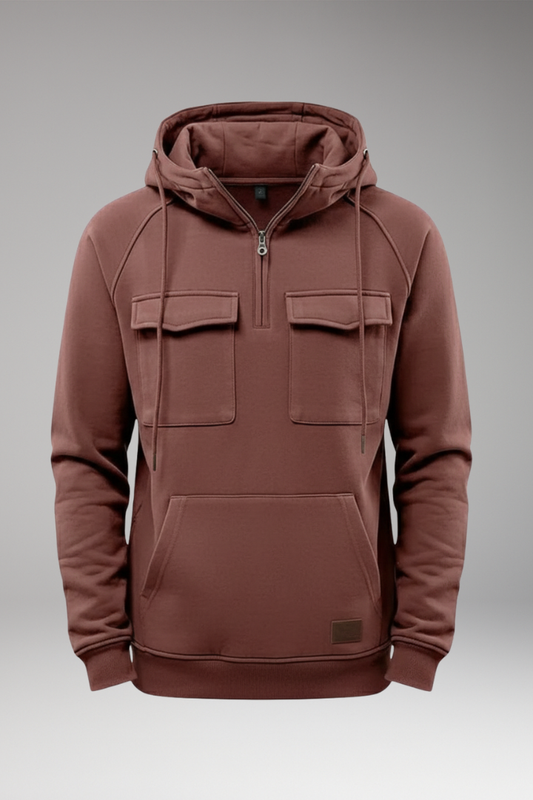 Men's Half Zip Hoodie Chest Pocket - Vonnera