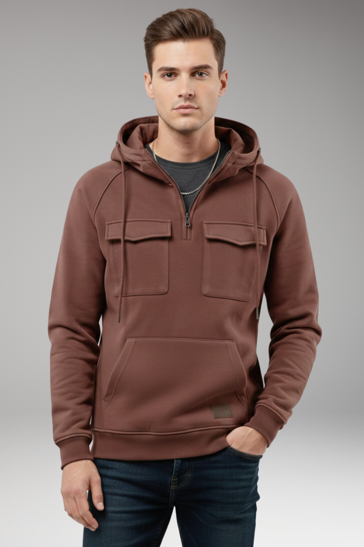Men's Half Zip Hoodie Chest Pocket