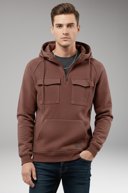 Men's Half Zip Hoodie Chest Pocket