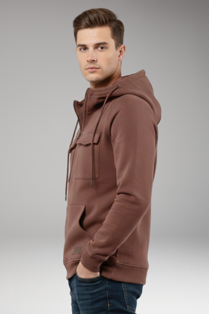 Men's Half Zip Hoodie Chest Pocket