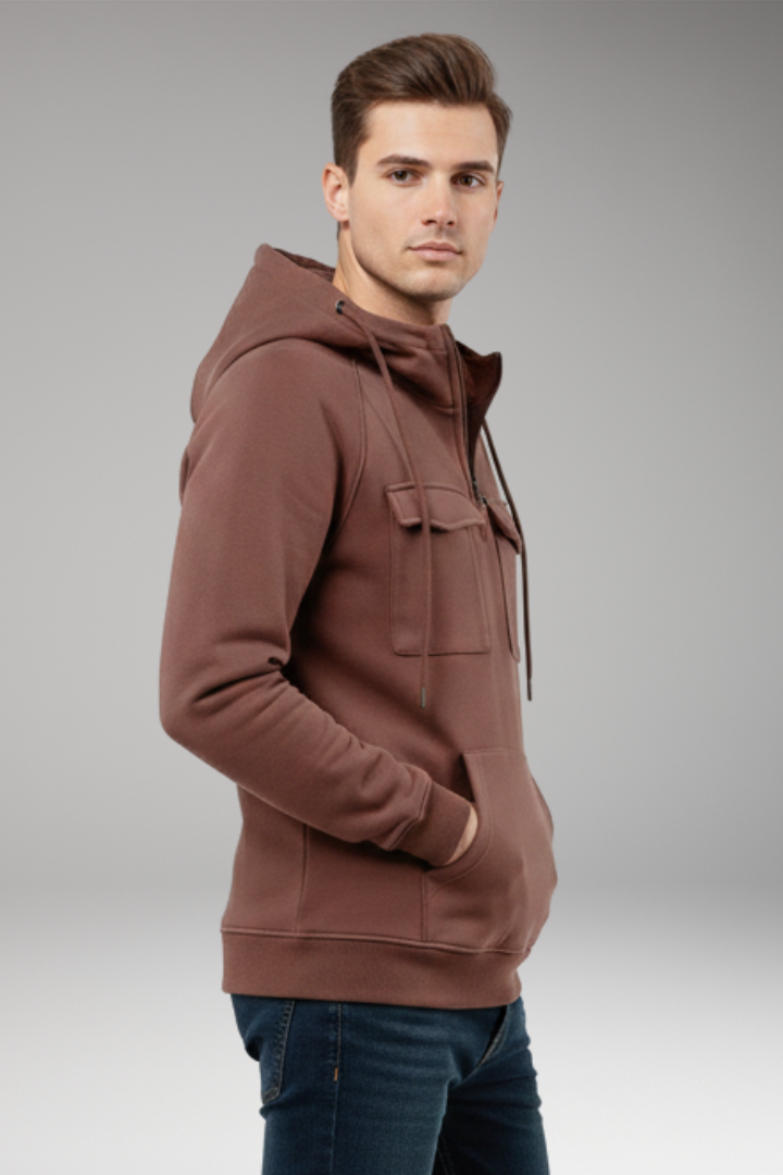 Men's Half Zip Hoodie Chest Pocket