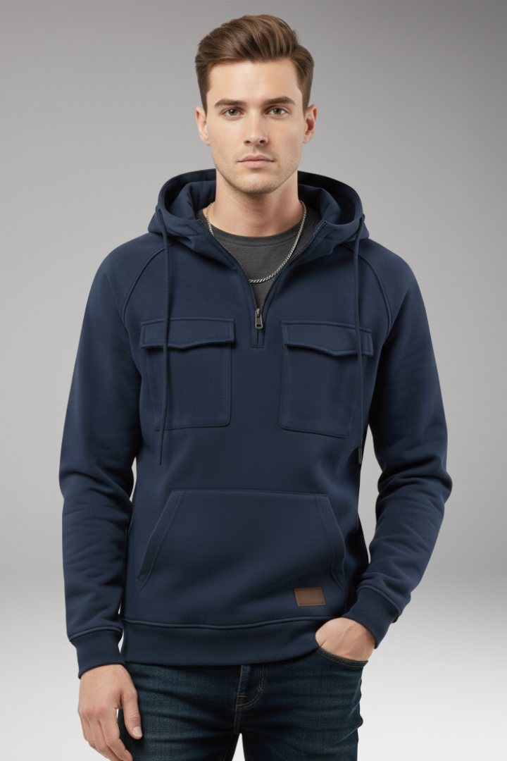Men's Half Zip Hoodie Chest Pocket