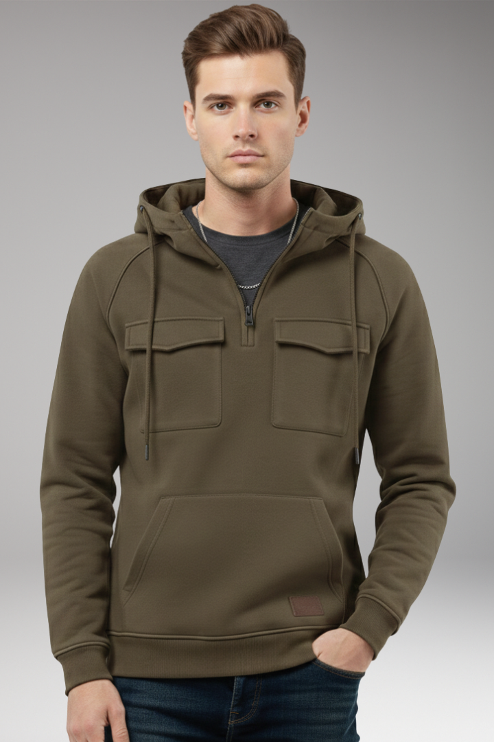 Men's Half Zip Hoodie Chest Pocket