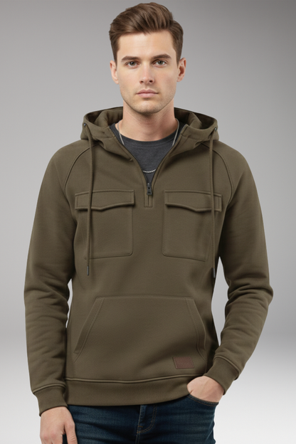 Men's Half Zip Hoodie Chest Pocket