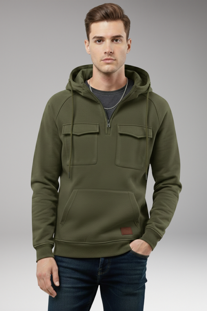 Men's Half Zip Hoodie Chest Pocket